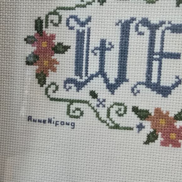 Cross Stitch "Welcome" Handmade Wooden Serving Tray 16x11 Shabby Cottagecore - Picture 11 of 13